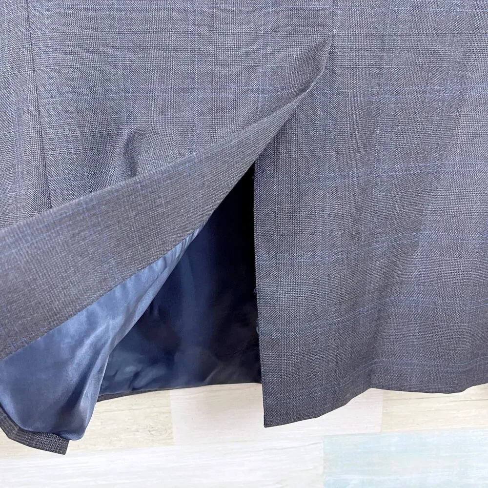 Nautica Wool Windowpane Suit Gray Two Button Mens 42L Jacket 36W Pleated Pants